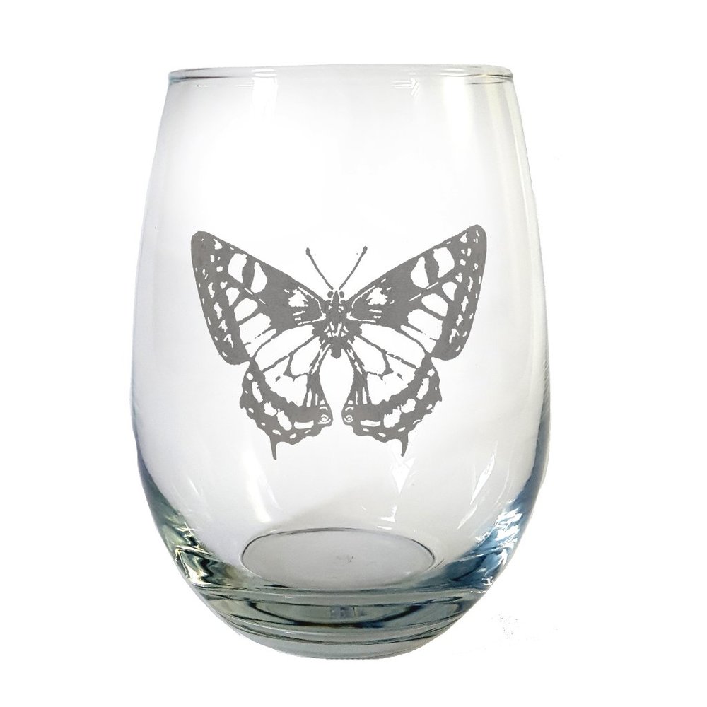 Swallowtail Butterfly Engraved Stemless Wine Glass